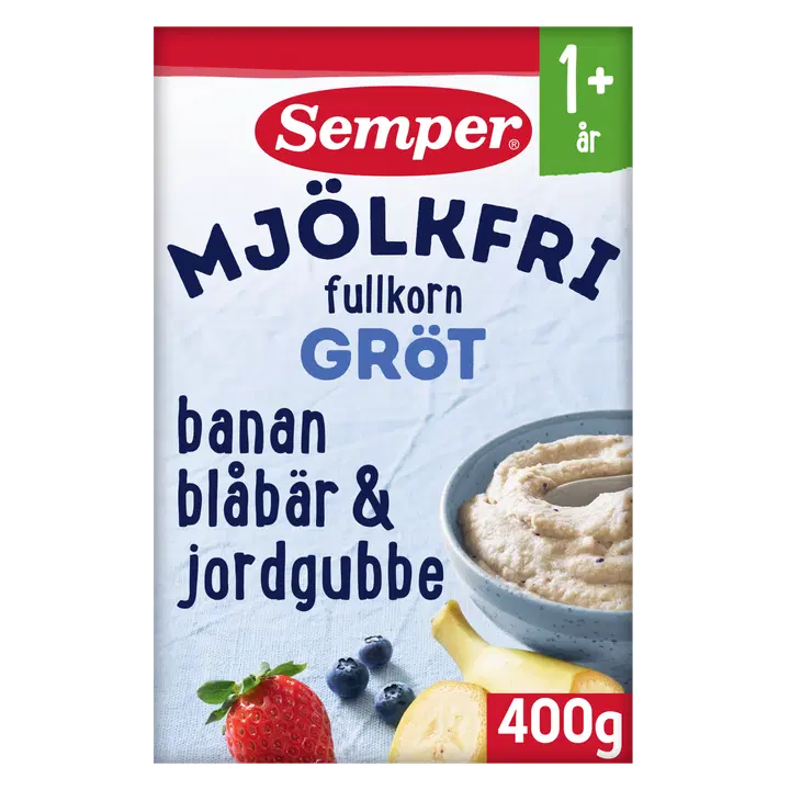 Semper Maidoton Täysjyväpuuro banaani mustikka & mansikka 12kk puurojauhe 400g|Semper 无乳制品全麦粥香蕉蓝莓草莓12个月粥粉 400g