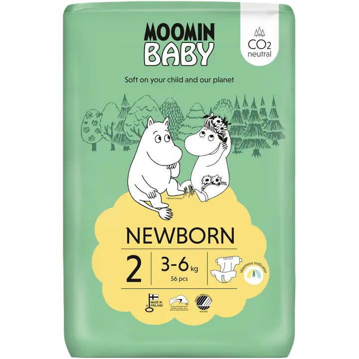 Moomin Baby Newborn teippivaippa 2 - 56 kpl 3-6 kg|Moomin Baby 新生儿纸尿裤 2 - 56 片 3-6 公斤