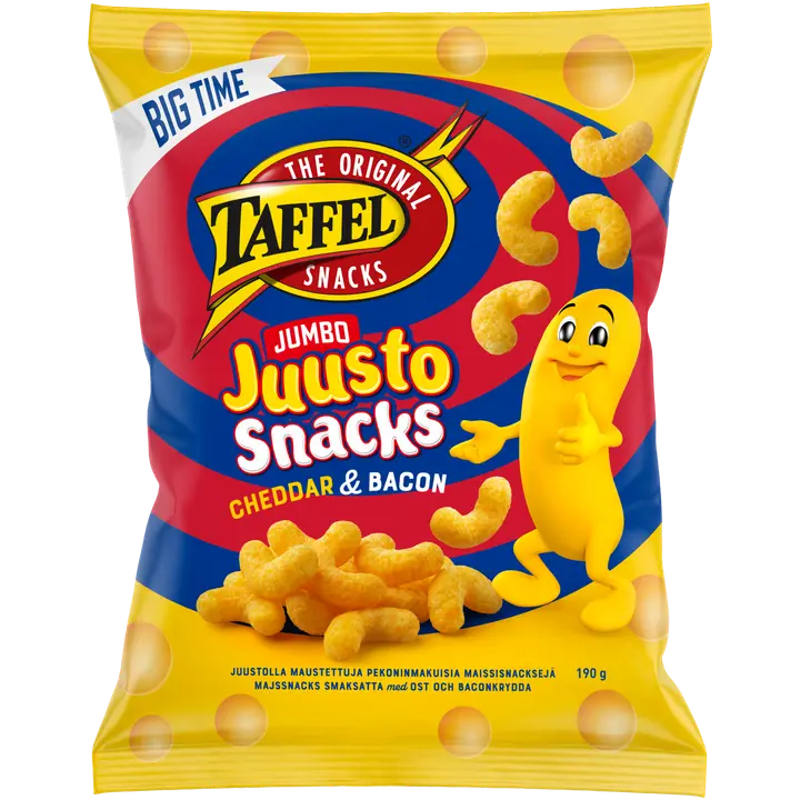 Taffel Jumbojuusto bacon & cheddar maustettu juustosnacks 190g-Taffel 巨型奶酪培根和切达风味奶酪零食 190g