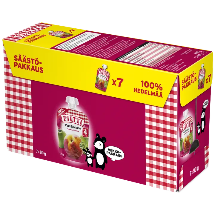 7x Piltti 90g Persikkainen Omena-persikkasose 4kk annospussi|Piltti 7x Piltti 90 克桃子苹果桃子泥 4 个月份量袋