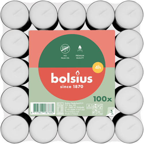 Bolsius 热力蜡烛 – 4小时燃烧时间 – 100支/包|Bolsius – lämpökynttilät – 4 tunnin paloaika – 100 kpl/pakkaus