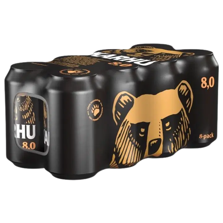 8-pack Karhu Lager olut 8,0% tölkki 0,33 L|Karhu 8 罐装 Karhu 拉格饮料 8.0% 罐装 0,33 L