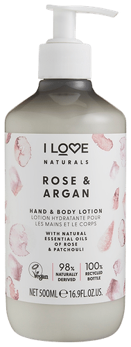 I Love Naturals käsi- ja vartalovoide Ruusu & Argan 500ml