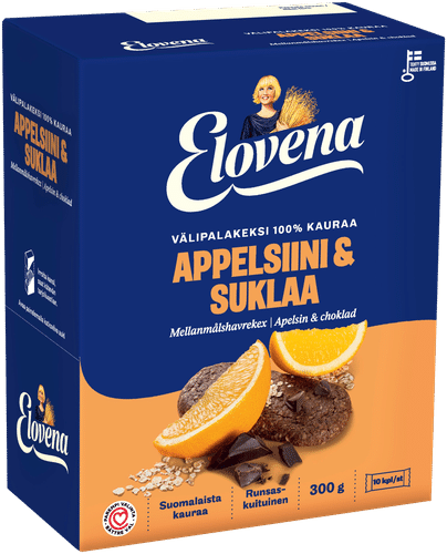 Elovena 10x30g 橙子巧克力全麦零食饼干 100%燕麦|Elovena 10x30g appelsiini-suklaa täysjyvä välipalakeksi 100% kauraa