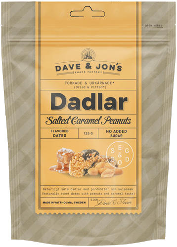 Dave&Jons Kivettömiä, Karamellin ja Maapähkinän makuisia Taateleita 125 g