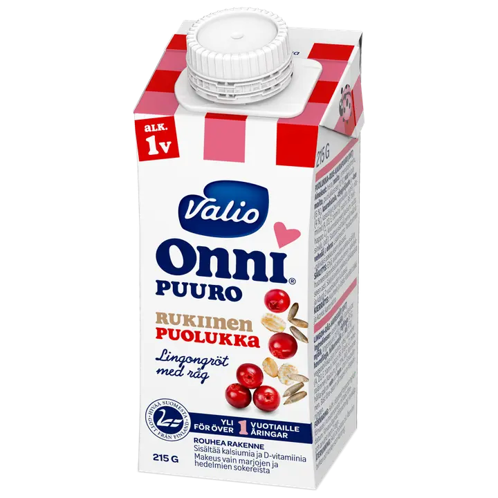 Valio Onni® rukiinen puolukkapuuro 215 g UHT (alk 1 v)|Onni Valio Onni® 黑麦越橘粥 215 克 UHT(1 年起)