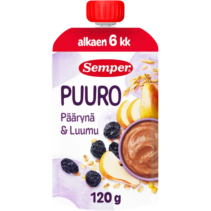 Semper Puuro Päärynä & luumu 6kk käyttövalmis lastenpuuro 120g|Semper 粥 梨梅6个月即食儿童粥 120g