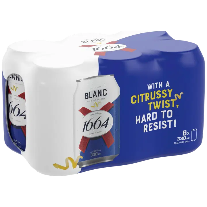 6-pack 1664 Blanc olut 5% tölkki 0,33 L|1664 6 罐装 1664 Blanc 饮料 5% 罐装 0,33 L