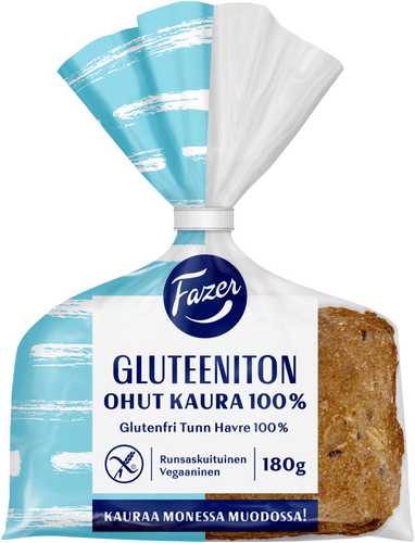 Fazer 无麸质薄片100%燕麦面包 3片装 180g|Fazer Gluteeniton Ohut Kaura100% 3kpl 180g, kauraleipä
