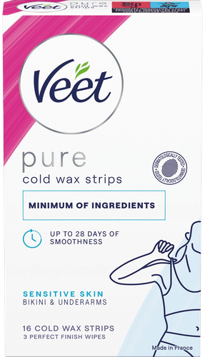 Veet Pure kylmävahaliuskat bikini ja kainalo Herkkä iho 16kpl