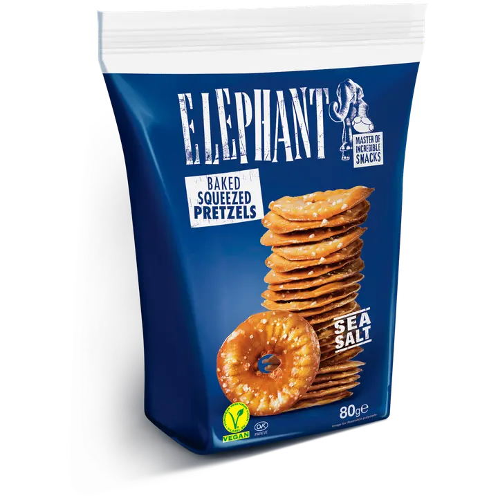 Elephant paahdetut pretzelit merisuola vegaaninen 80g-Elephant 烤椒盐卷饼 海盐 素食 80g
