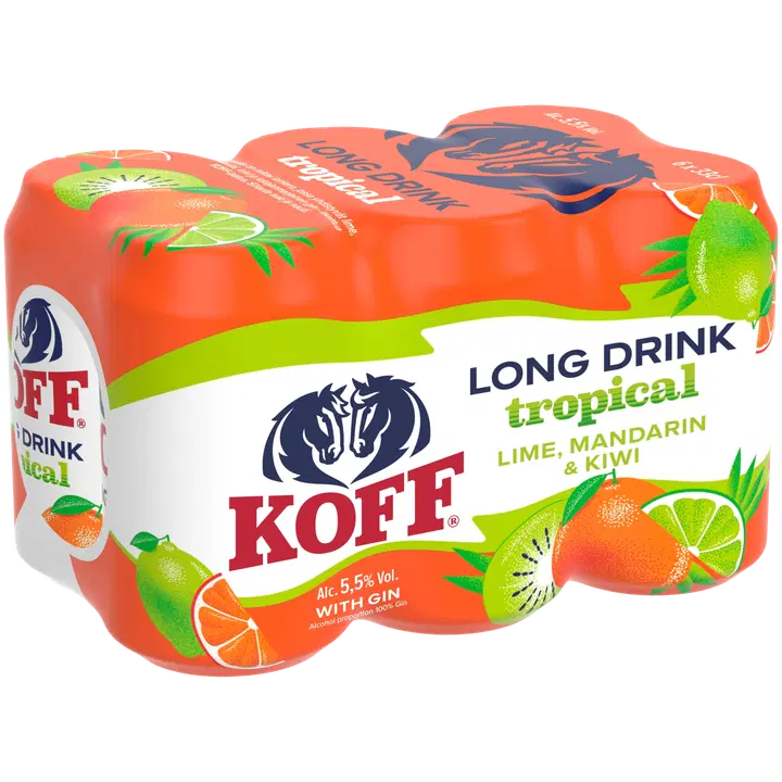 6-pack Koff Long Drink Tropical Lime Mandarin Kiwi long drink 5,5 til-% tölkki 0,33 L|Koff 6 件装 Koff 长饮热带青柠橘子猕猴桃长饮 5.5 vol% 罐装 0,33 L