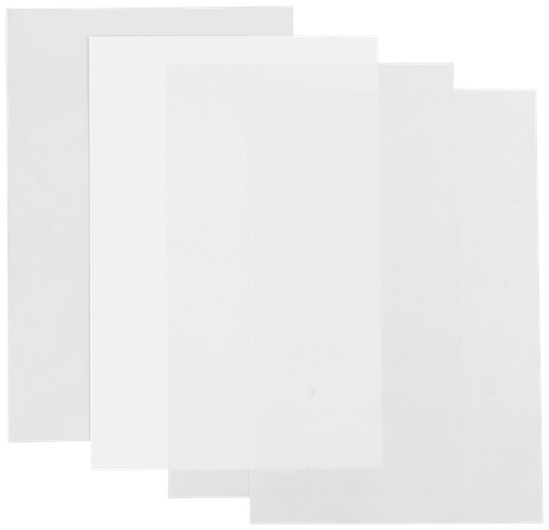 Kutistemuovilevyt, kirkas, matta läpinäkyvä, Mattavalkoinen, 20x30 cm, paksuus 0,3 mm, 4 ark/ 1 pkk