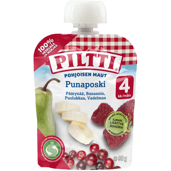 Piltti Pohjoisen maut 90g Punaposki hedelmäsose 4kk annospussi|Piltti 北方风味 90 克 Punaposki 果泥 4 个月袋装