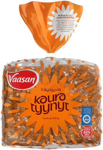 Vaasan Täysjyväkauratyynyt 380g 6 kpl täysjyväkauraleipä|Vaasan 全麦燕麦面包片 380克 6片