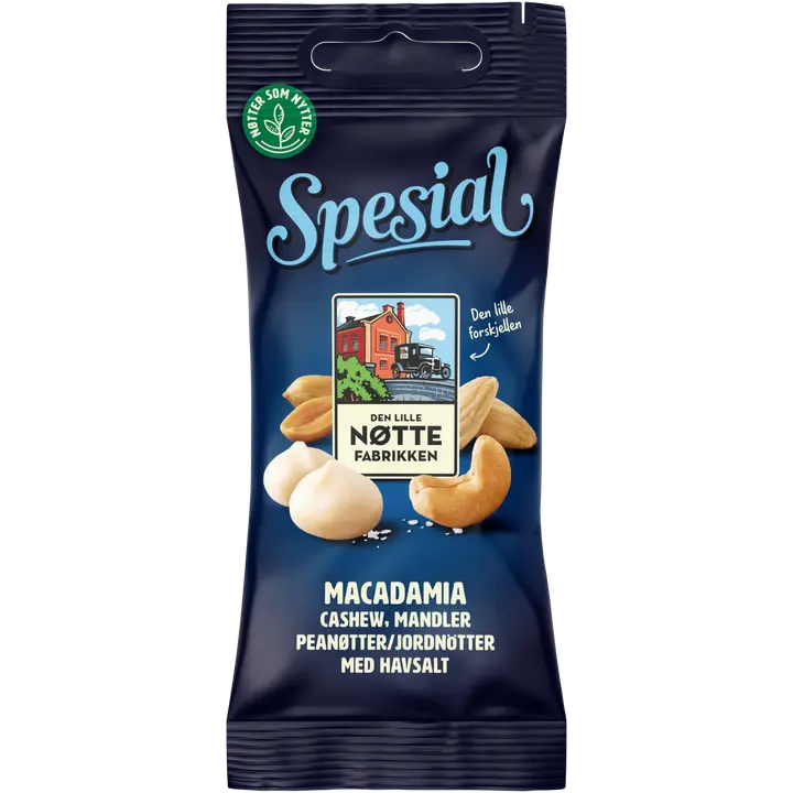 Den Lille Nøttefabrikken Spesial pähkinäsekoitus 50g-Den Lille Nøttefabrikken 特殊坚果混合物 50g