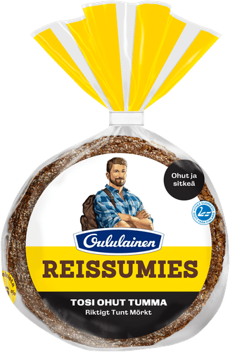 Oululainen Reissumies Tosi Ohut Tumma 5kpl 200g, täysjyväruisleipä|Oululainen Reissumies 极薄黑麦面包5片200克,全麦黑麦面包