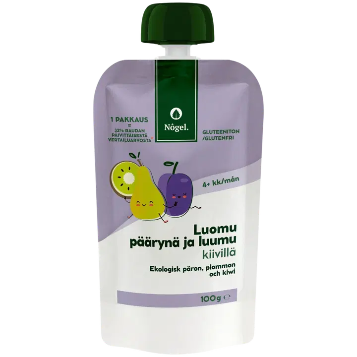 Nôgel luomu päärynä ja luumu kiivillä, 100 g|Nôgel 有机梨和李子配猕猴桃, 100 g