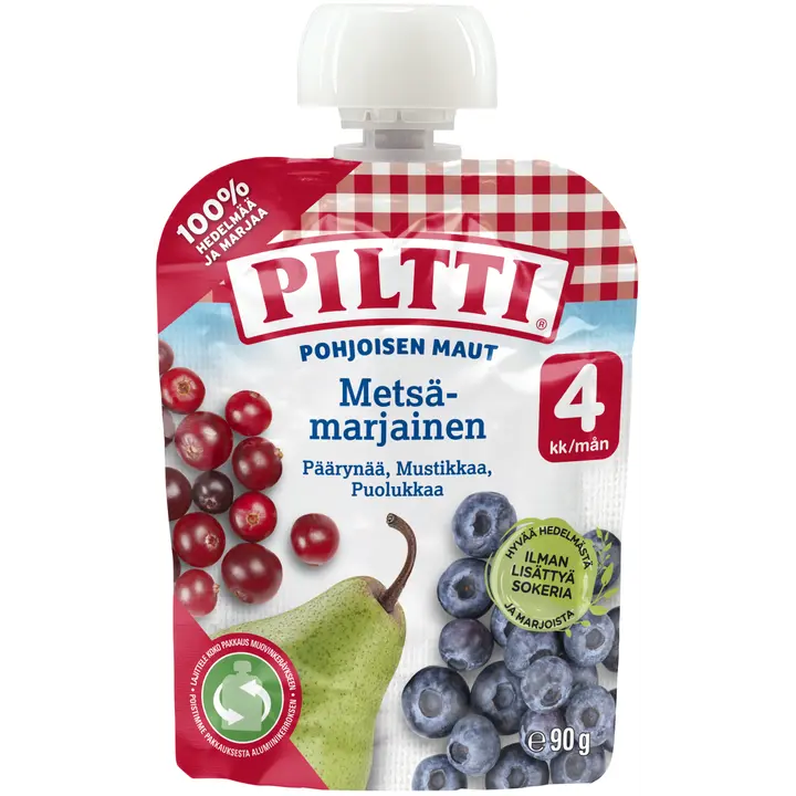 Piltti Pohjoisen Maut 90g Metsämarjainen marja- ja hedelmäsose 4kk annospussi|Piltti Pohjoisen Maut 90g 野生浆果和水果泥 4 个月份装袋