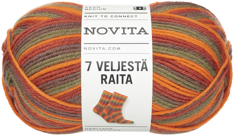 Novita 7 Veljestä Raita 线 100克 秋晨 939|Novita lanka 7 Veljestä Raita 100g syysaamu 939