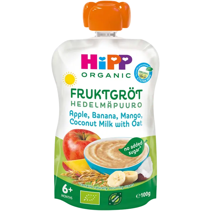 HiPP 100g Luomu Hedelmäpuuro Kookos, omena, banaani, mango 6kk|HiPP 100克有机水果粥椰子、苹果、香蕉、芒果 6个月