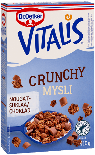 Dr. Oetker Vitalis Crunchy Nougat-suklaamysli 410 g|Vitalis 博士燕麦维塔利斯脆麦片(牛轧糖巧克力) 410 g