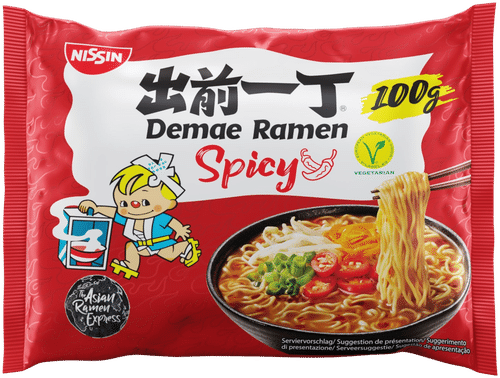 Nissin Demae Ramen japanilaistyylinen pikanuudelikeitto, mausteisen makuinen 100g