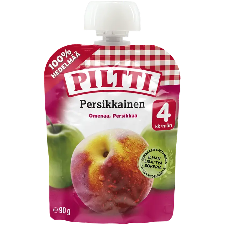Piltti 90g Persikkainen Omena-persikkasose 4kk annospussi|Piltti 90g Peachy 苹果桃子泥 4 个月份装