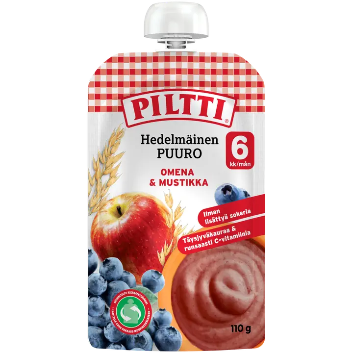 Piltti 110g Hedelmäinen Puuro Omena-mustikka 6kk annospussi|Piltti 110g 水果粥 苹果蓝莓 6个月袋装