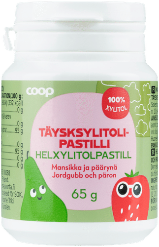 Coop 全木糖醇含片 草莓-梨 65 g|Coop täysksylitolipastilli mansikka-päärynä 65 g