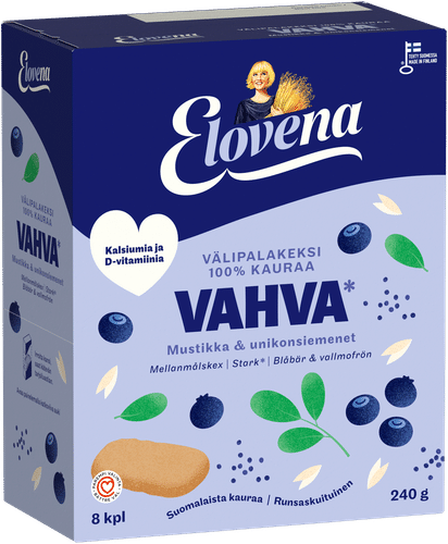 Elovena Love Elovena 8x30g 浓蓝莓罂粟籽 全麦零食饼干|Elovena 8x30g vahva mustikka & unikonsiemenet täysjyvävälipalakeksi