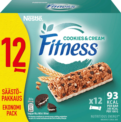 Nestlé Fitness 12x23.5g Cookies & Cream viljapatukka|Fitness 雀巢 Fitness 12x23.5克 曲奇奶油谷物棒