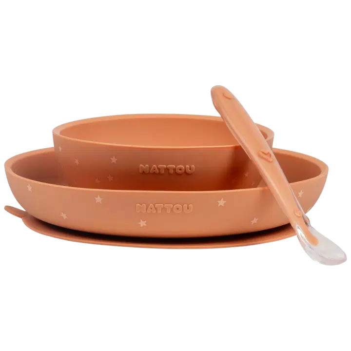 Nattou lasten astiasto 3osaa, terracotta|Nattou 三件套儿童餐具, 赤陶