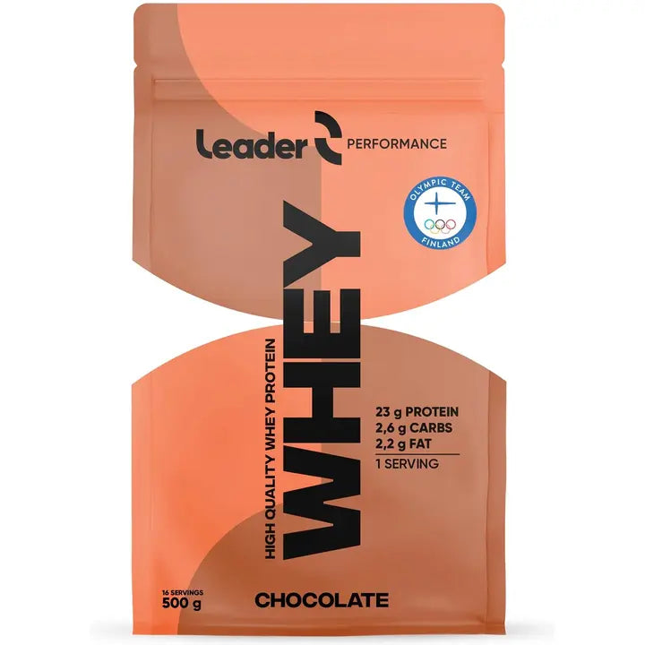 Leader Performance Whey heraproteiinijauhe suklaanmakuinen 500 g-Leader 性能乳清乳清蛋白粉巧克力味 500 g