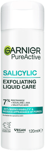 Garnier PureActive Salicylic Exfoliating Liquid Care Kasvovesi epäpuhtaalle iholle 120 ml