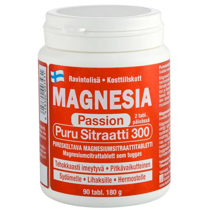 Magnesia Passion Puru Sitraatti 300 Magnesiumsitraattitabletti
90 tabl-Magnesia Passion Puru Citrate 300 Magnesium citrate tablet
90 粒