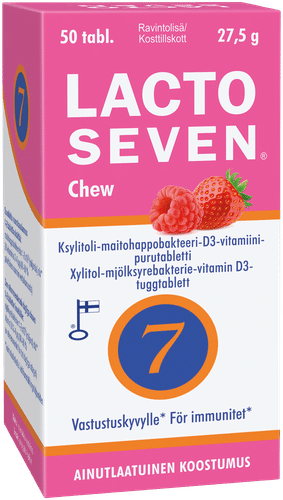 Lacto Seven 咀嚼型木糖醇乳酸菌维生素D3片 50片|Lacto Seven Chew ksylitoli-maitohappobakteeri-D3-vitamiini-purutabletti 50 tabl.
