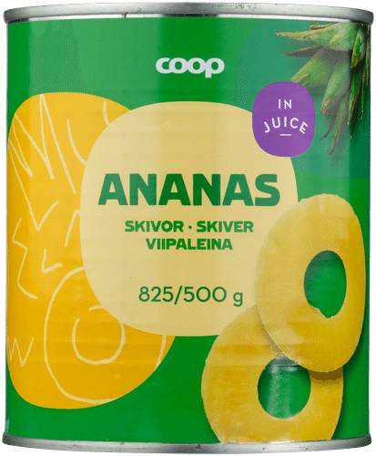 Coop ananas viipaleina täysmehussa 825/500 g