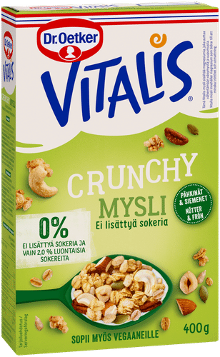 Dr. Oetker Vitalis Crunchy Ei lisättyä sokeria pähkinät & siemenet mysli 400 g|Vitalis Vitalis脆麦片(无添加糖,坚果与籽) 400g