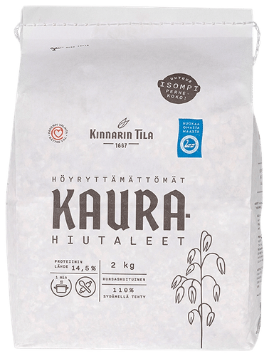 Kinnarin Tila höyryttämättömät täysjyväkaurahiutaleet 2 kg|Kinnarin Tila 未蒸煮全麦燕麦片 2 kg