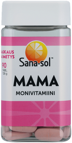 Sana-sol Mama monivitamiini-kivennäisainetabletti ravintolisä raskaana olevalle ja imettävälle naiselle 90tabl / 126g