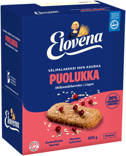Elovena 10x30g 燕麦越橘全麦零食饼干 100%燕麦|Elovena 10X30g kaura-puolukka täysjyvä välipalakeksi 100% kauraa