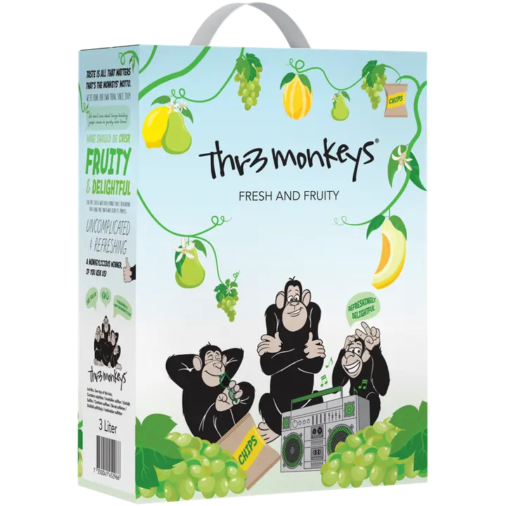 Thr3 Monkeys Fresh & Fruity White 8,0 til-% 3 L|Thr3 Monkeys 新鲜果味白葡萄饮料 8.0 vol% 3 L