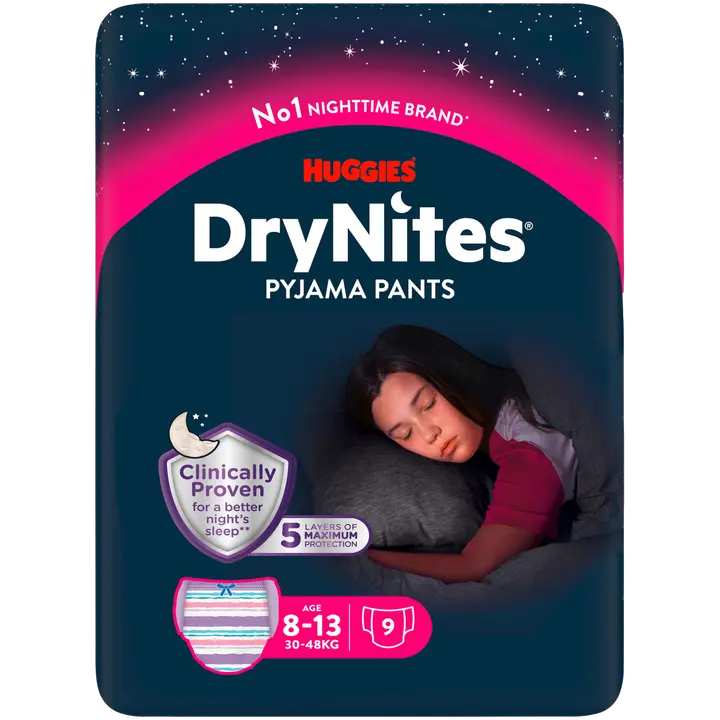 DryNites tyttö 9kpl 8-13 vuotta|Huggies DryNites 女孩 9 件 8-13 岁