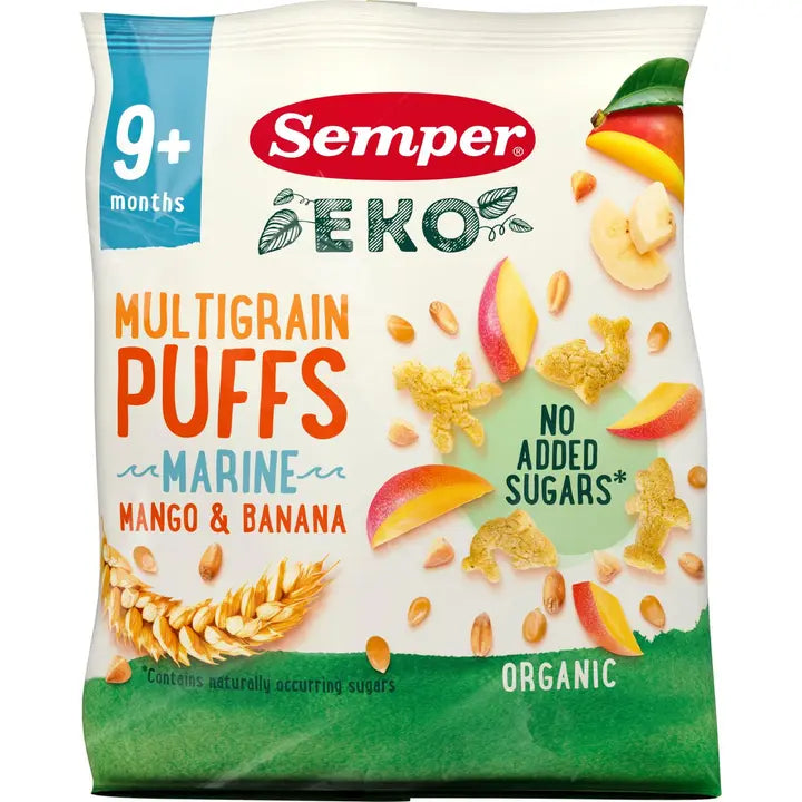 Semper EKO Multigrain Puffs Mango & banaani 9kk luomunaksu 18g|Semper EKO 杂粮泡芙芒果香蕉 9 个月有机零食 18g