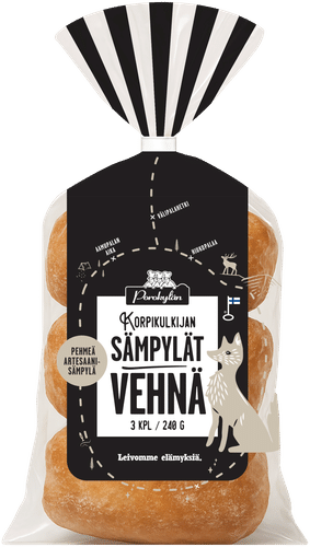 Porokylän Korpikulkijan sämpylät vehnä 3 kpl / 240 g|Porokylän 科尔皮库尔基扬小麦面包卷 3个装 240 g