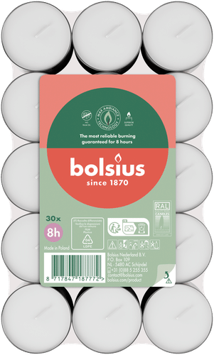 Bolsius 保温蜡烛 – 8小时燃烧时间 – 30支/包