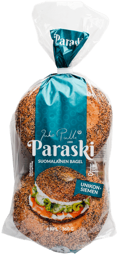 Juho Pullin Paraski - Suomalainen bagel 4 kpl 360 g unikonsiemen|Juho Pulli 帕拉斯基 - 芬兰贝果 4个装 360克 罂粟籽味