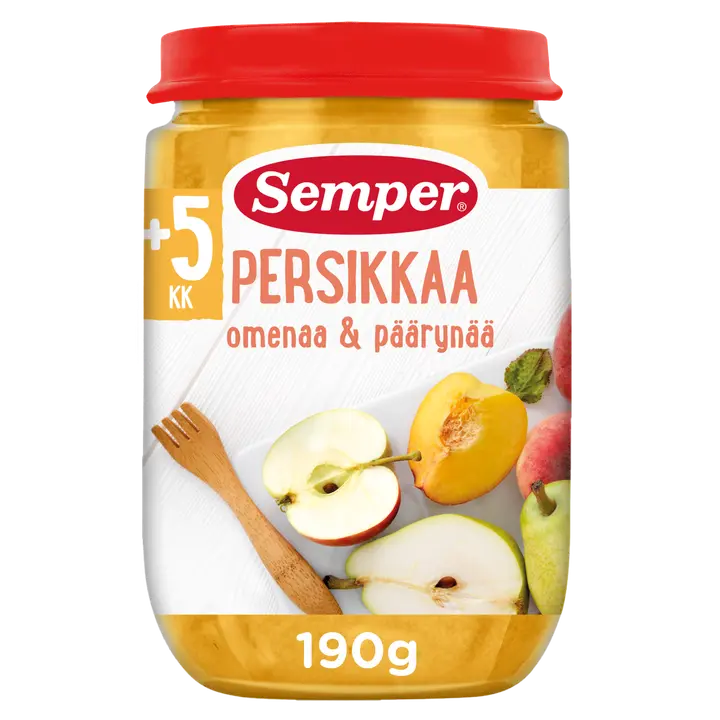 Semper Persikka päärynä & omena 5kk lasten hedelmäsose 190g|Semper 桃子梨苹果5个月儿童果泥 190g
