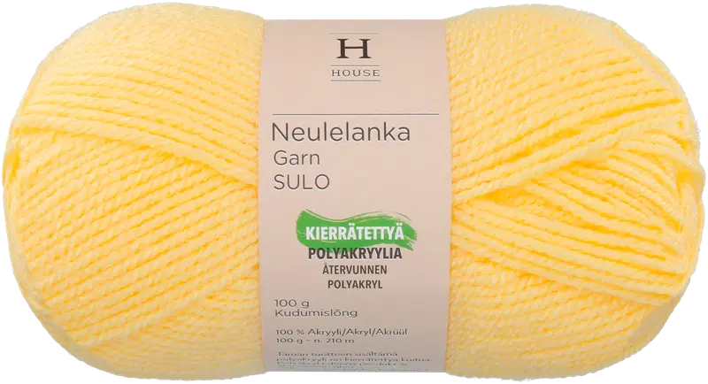 House 丙烯酸毛线 Sulo 100克 浅黄 215|House neulelanka akryyli Sulo 100 g Light Yellow 215